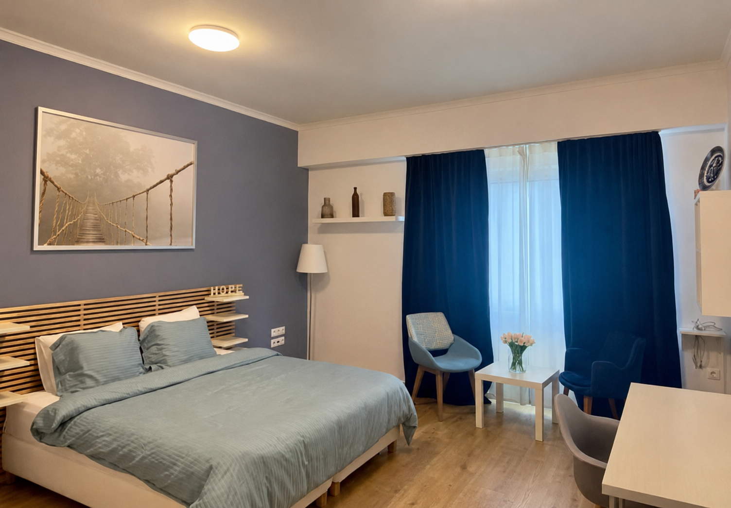 Renovated blue bedroom