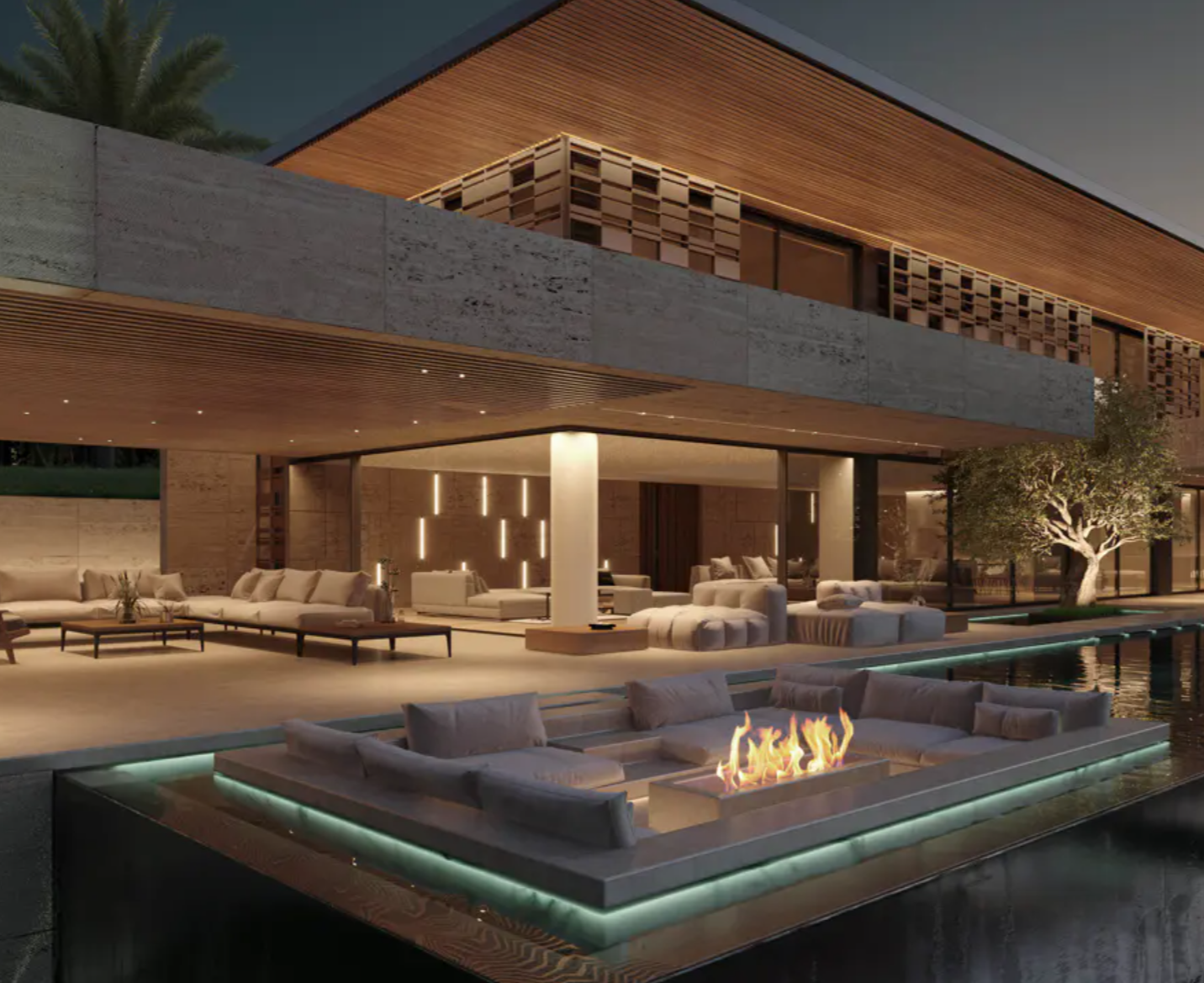 Poolside fire lounge